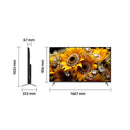 Dimensional specifications for 75-inch CHiQ QLED TV, showing width of $1667mm, screen height of 956mm, and total depth on stand of 353mm.