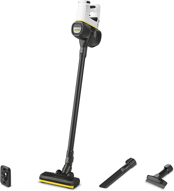 مكنسة عامودية لاسلكية تعمل لمدة 30 دقيقة مع كفة وقطعتين للشقوق لون أبيض من Karcher