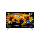 65" CHiQ QLED Google TV with Dolby Vision Atmos features and full product dimensions.