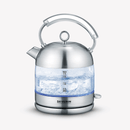 غلاية SEVERIN Retro الزجاجية، سعة XXL تبلغ 1.7 لتر، غلاية قوية وصغيرة الحجم بتصميم ريترو عالي الجودة، غلاية كهربائية، زجاج/فولاذ مقاوم للصدأ مصقول، 3459